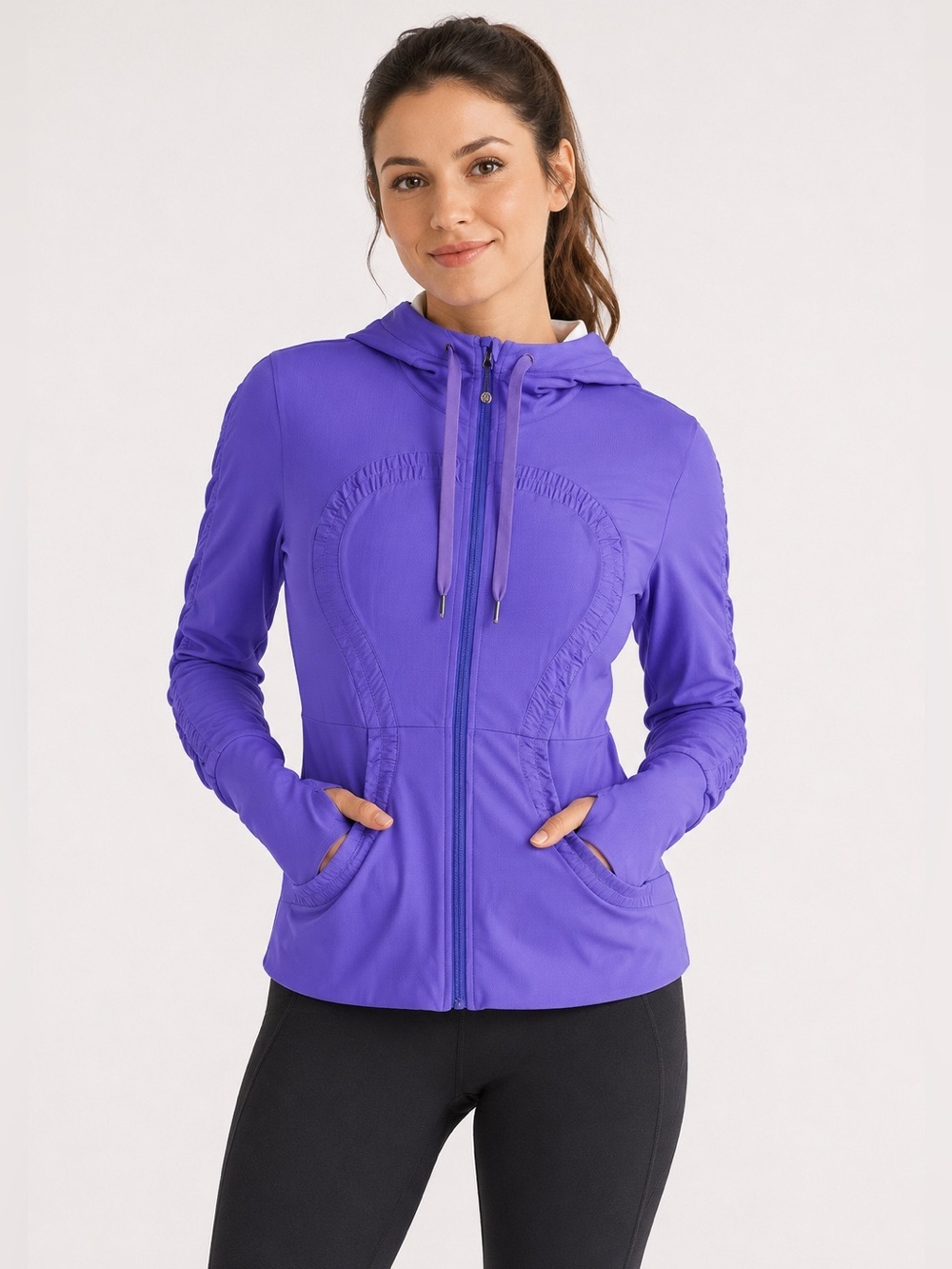 Lululemon dance studio Jacket hooded tight fit thumbholes reversible purple S